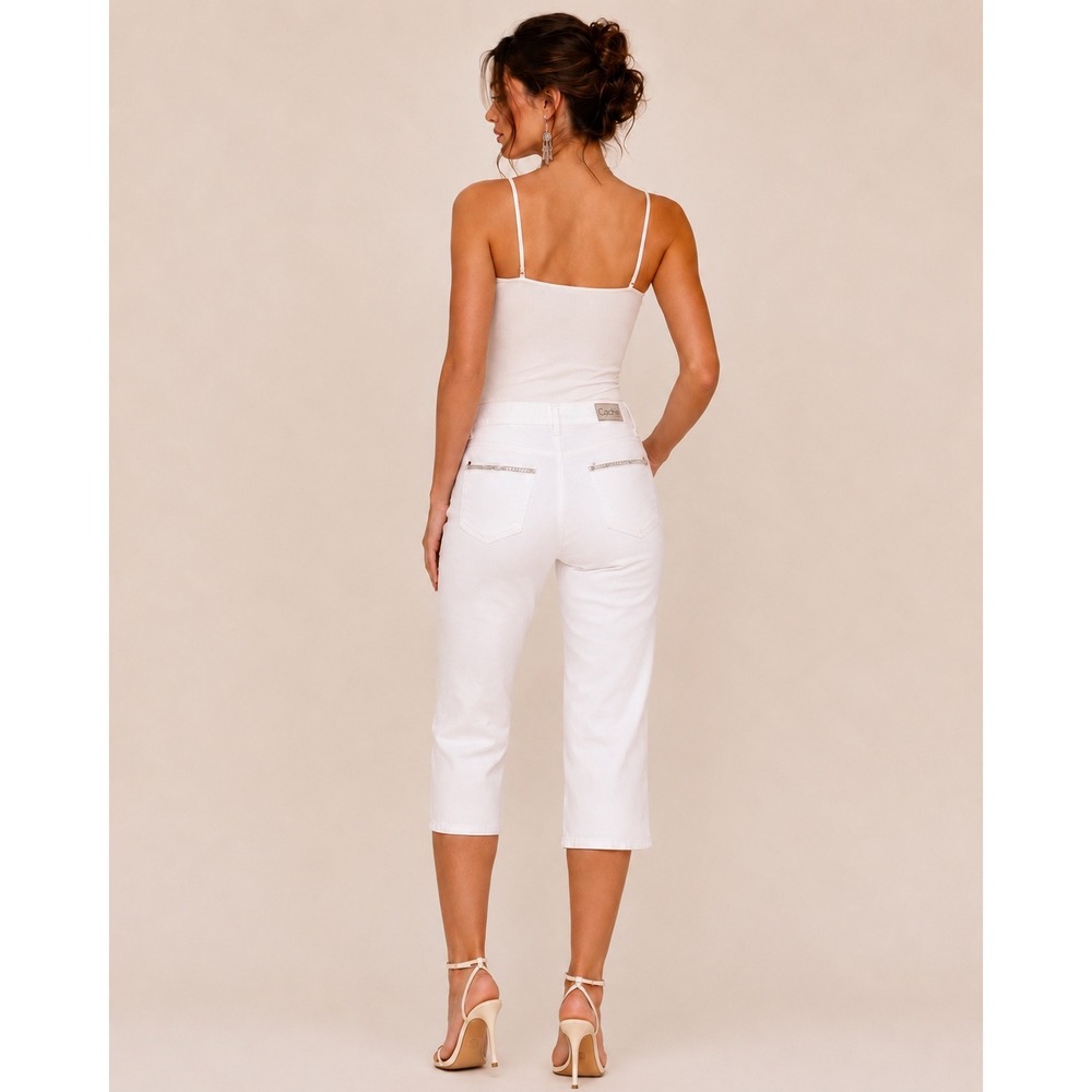 Cache Cropped Jeans Women 8 White Vintage Y2K Rhinestone Embellished Statement - Picture 2 of 10